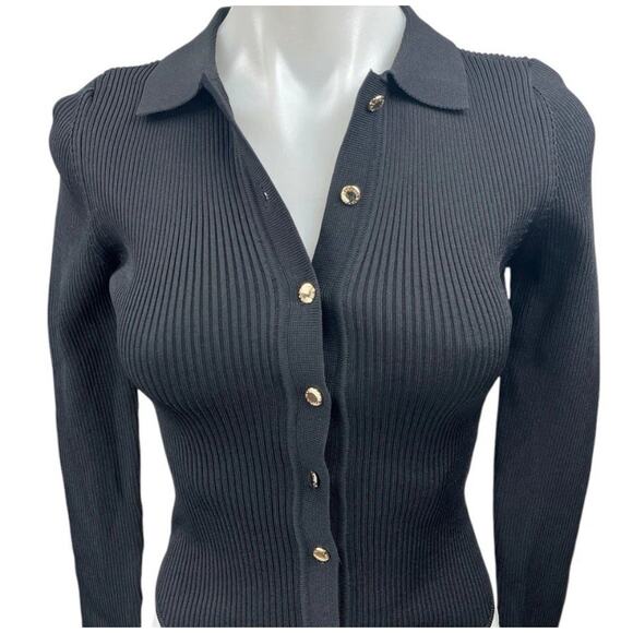 Ser.O.Ya Womens Long Sleeve Ribbed Black Button Front Nala Bodysuit Small New E3 - Picture 7 of 11